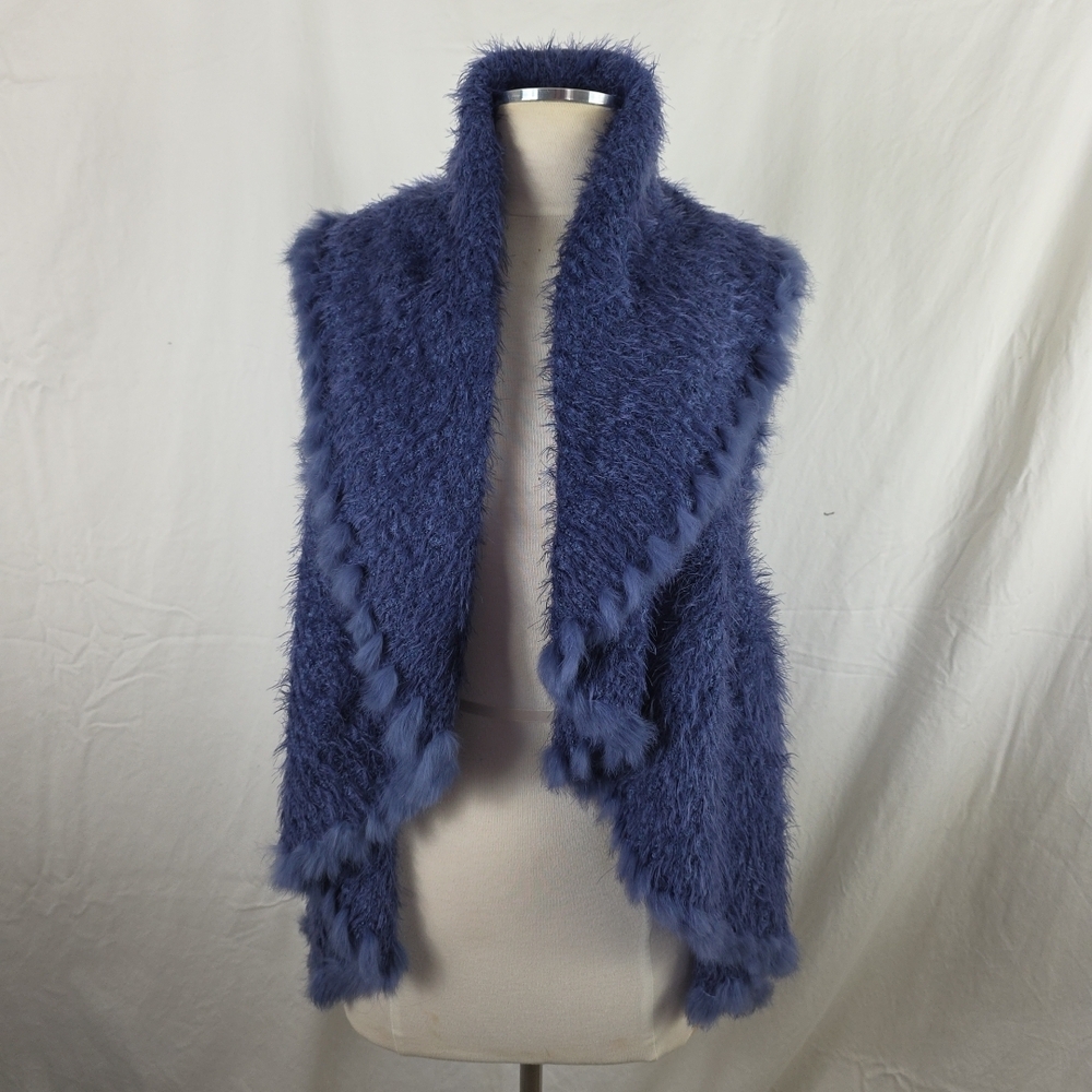 Love Token Furry Vest Blue Womens Large Boho Mobwife Cottagecore Waterfall Hem